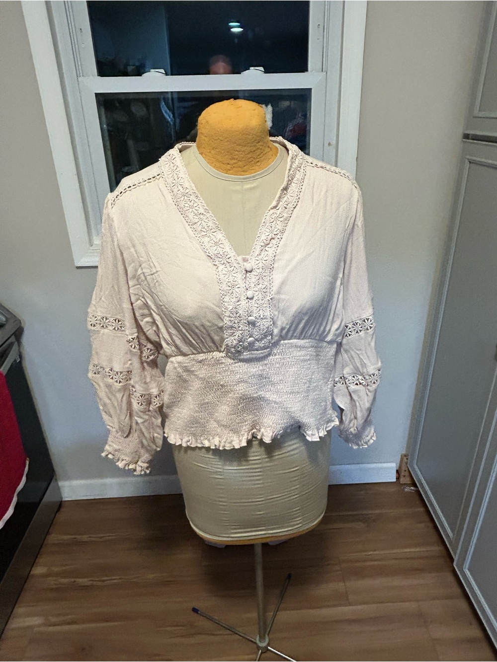 Scarlet Darkness Delicate Blush Lace-Trim Peasant Blouse Size 2XL